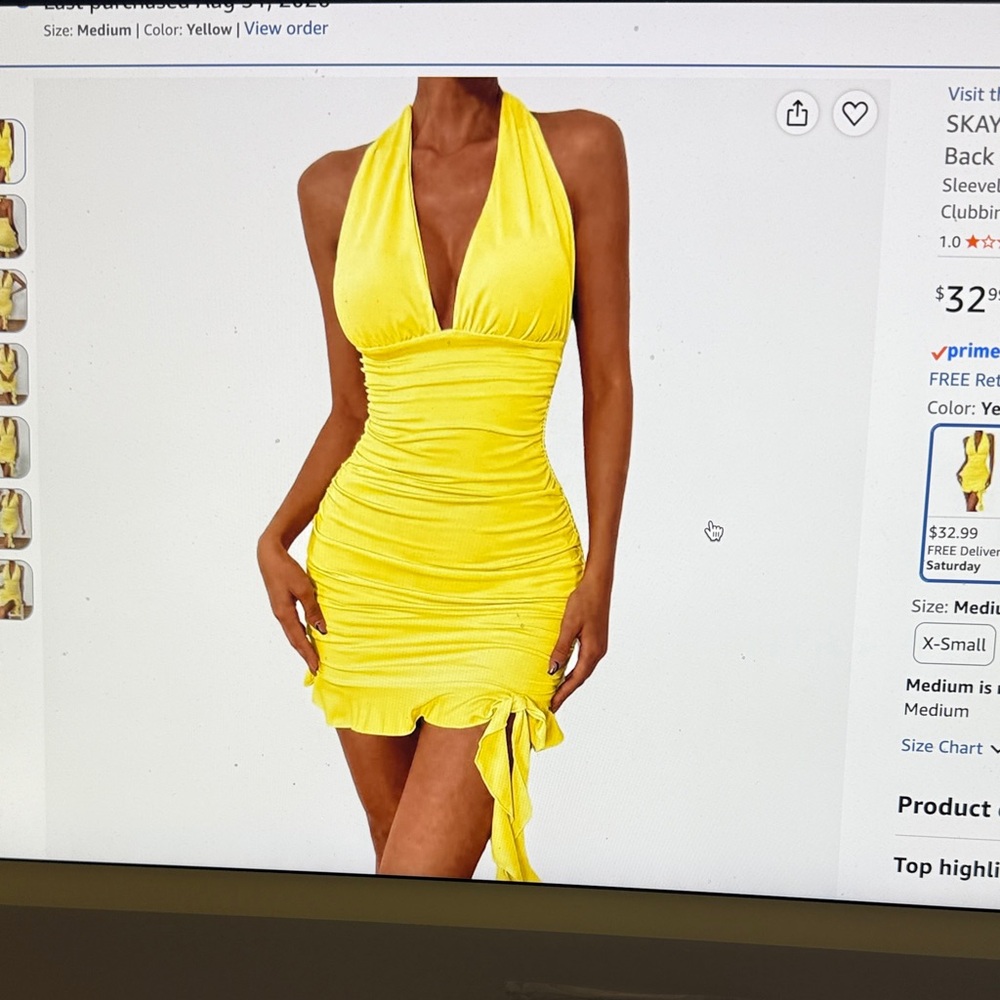 Yellow Halter Ruched Mini Dress - Women